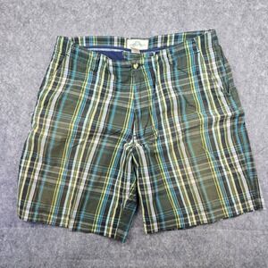 Andrew Fezza Shorts Mens 36 Green Blue Plaid Classic Fit 100% Cotton Flat Front